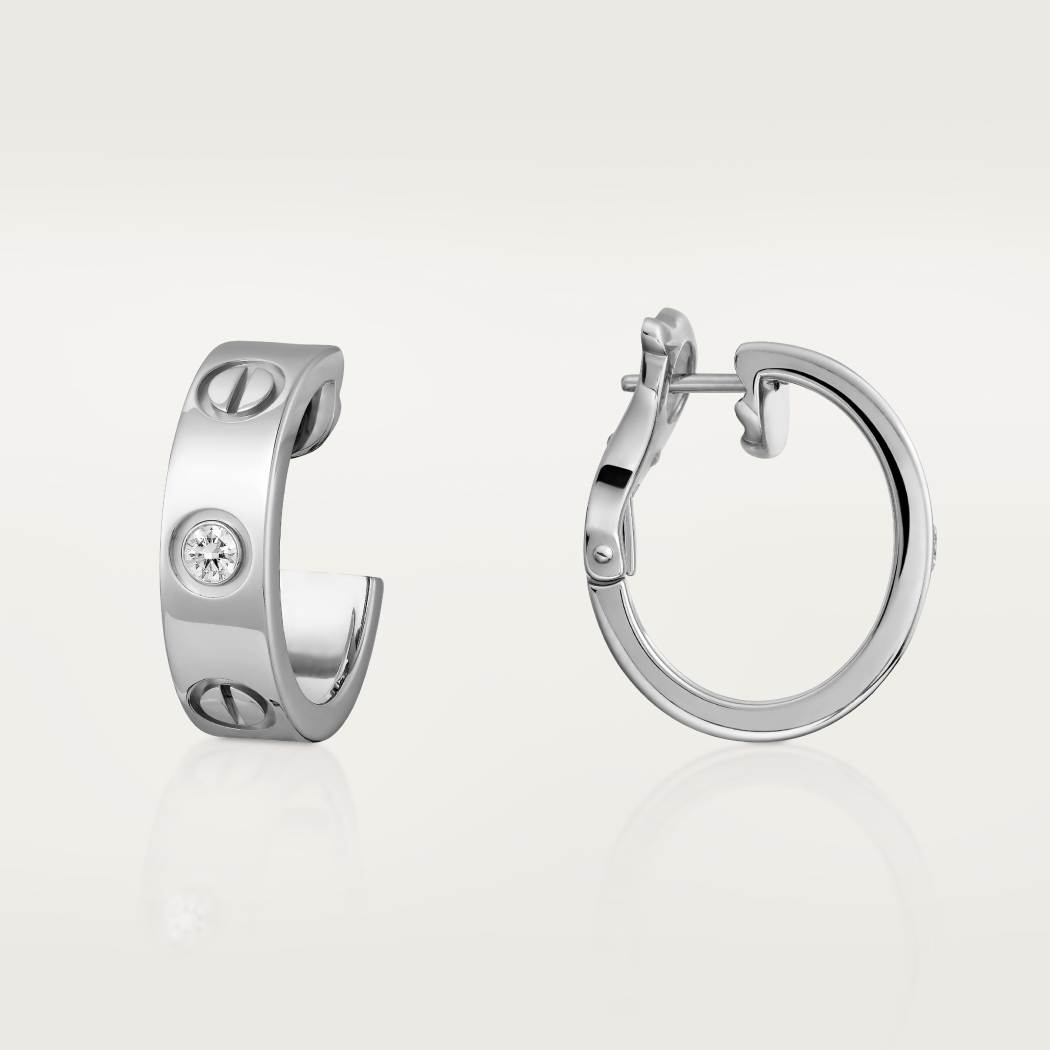 Cartier 18K white gold LOVE round 2-diamond earrings