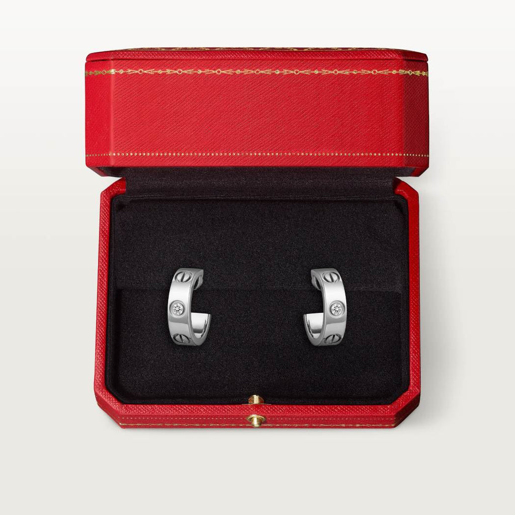 Cartier 18K white gold LOVE round 2-diamond earrings