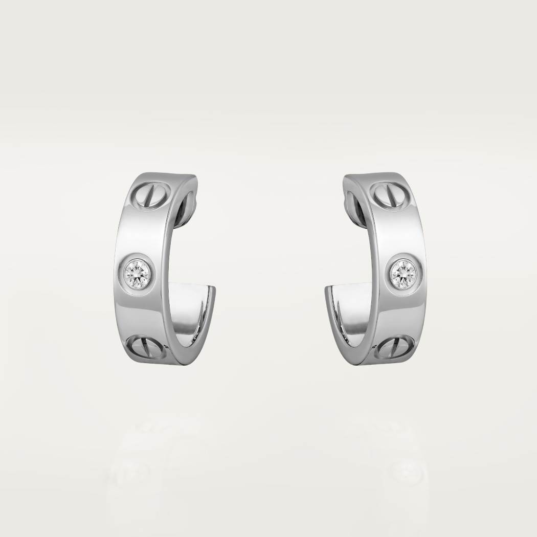 Cartier 18K white gold LOVE round 2-diamond earrings
