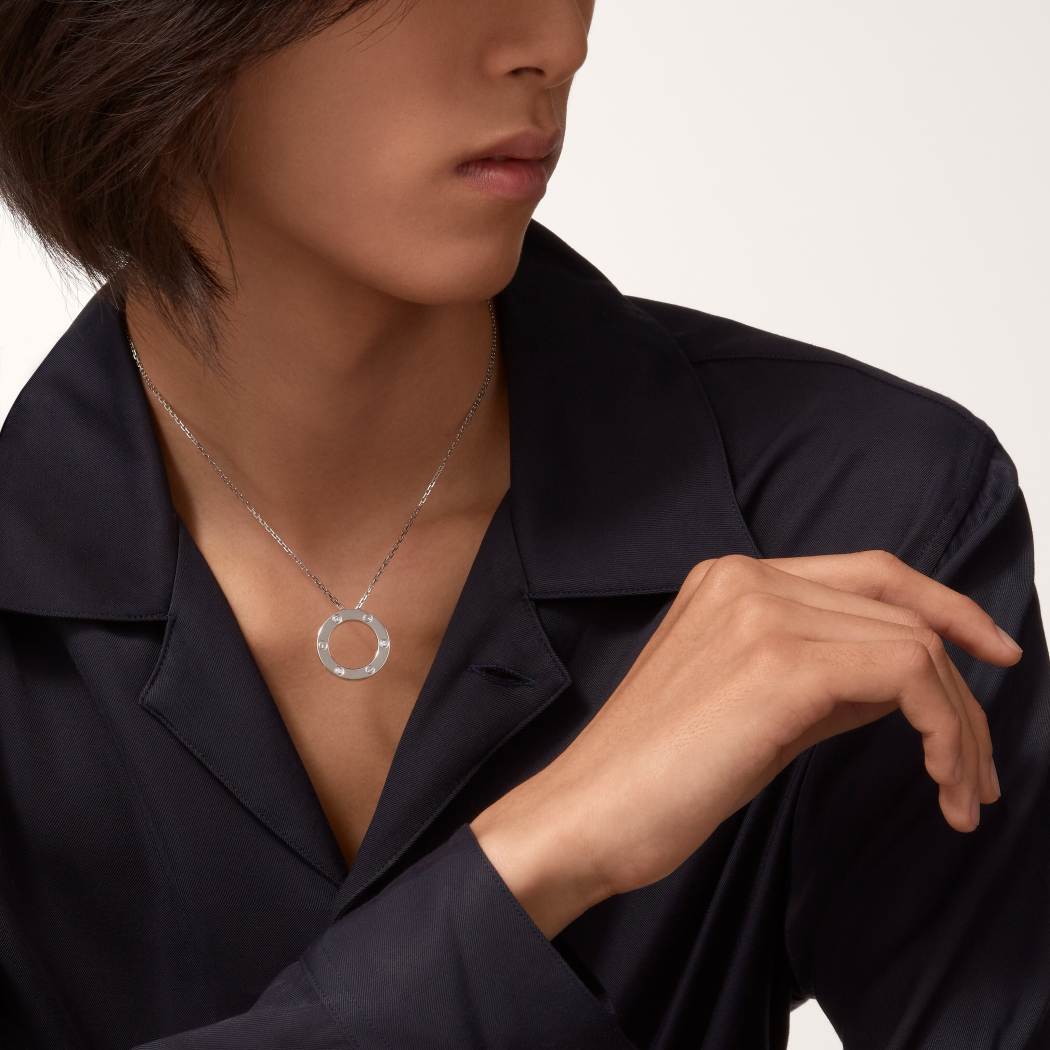 Cartier 18K white gold LOVE 3 diamond Pendant necklace
