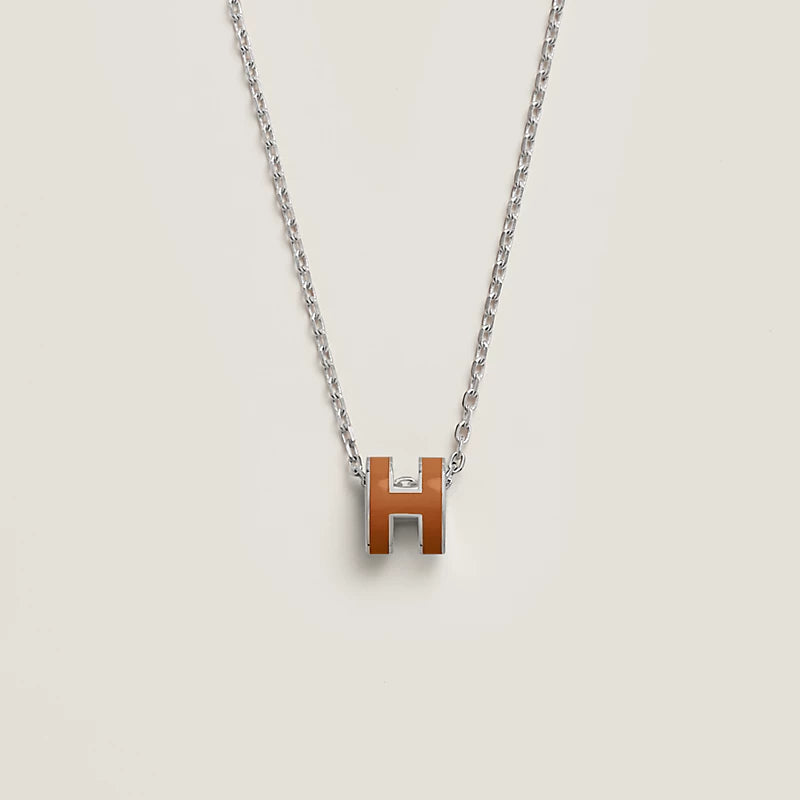 Hermes Mini Pop H Pendant brown necklace