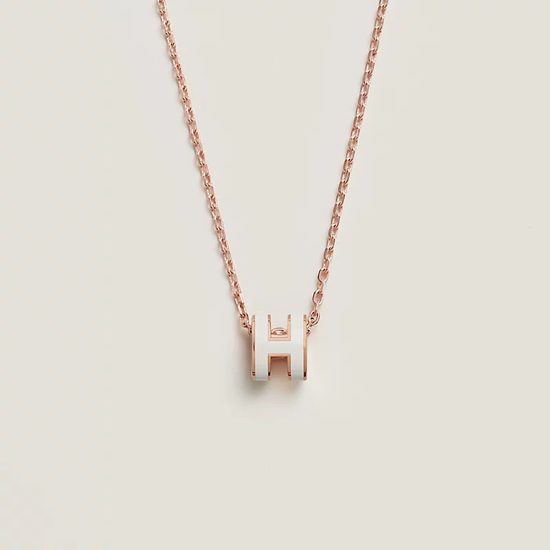 Hermes Mini Pop H White Pendant Rose gold necklace