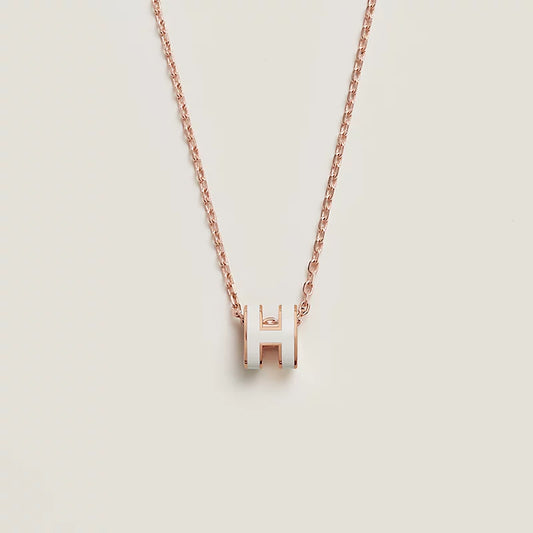 Hermes Mini Pop H White Pendant Rose gold necklace