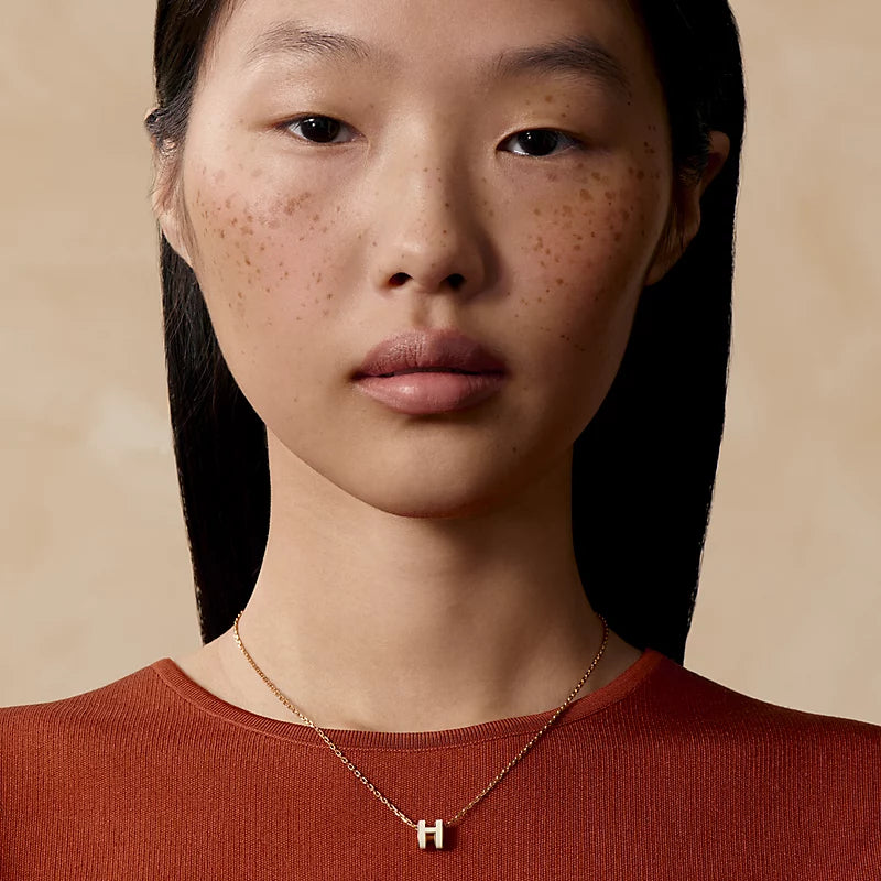Hermes Mini Pop H White Pendant Rose gold necklace