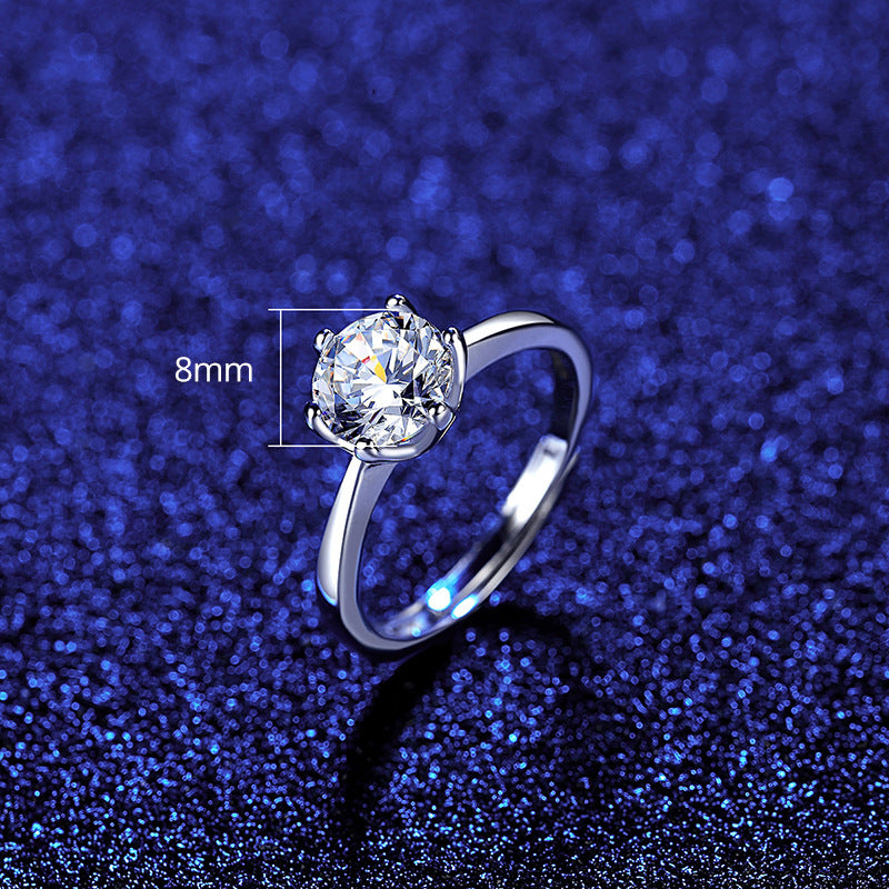Wholesale S925 silver ring Korean style six-claw simulated diamond, simple jewelry