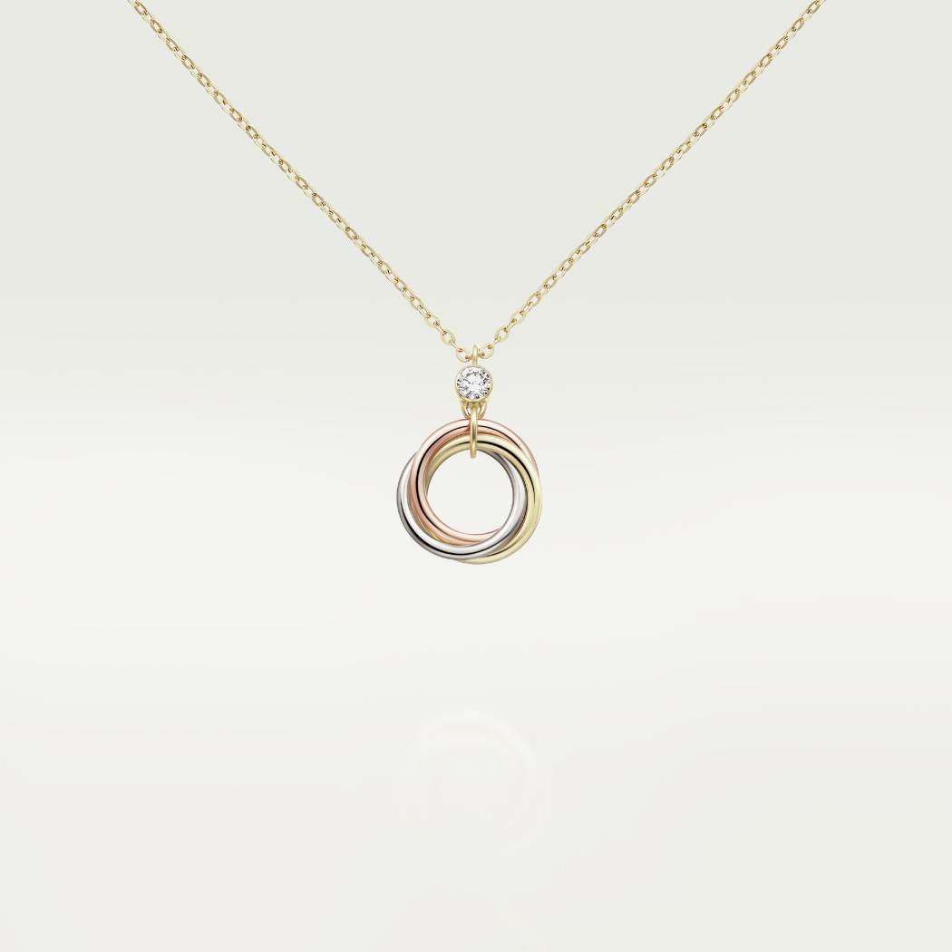 Cartier 18K 3-color pendant paired with diamond necklace TRINIYT
