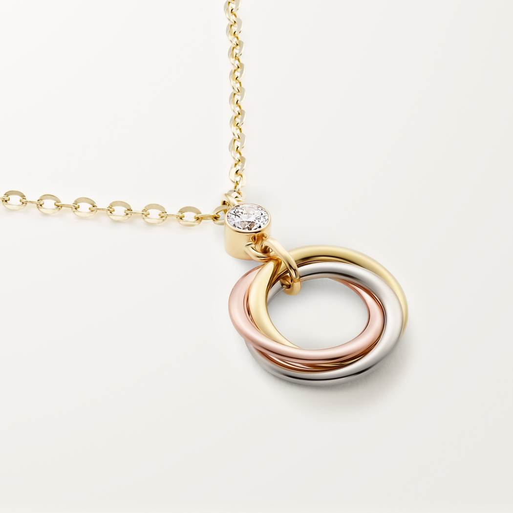 Cartier 18K 3-color pendant paired with diamond necklace TRINIYT