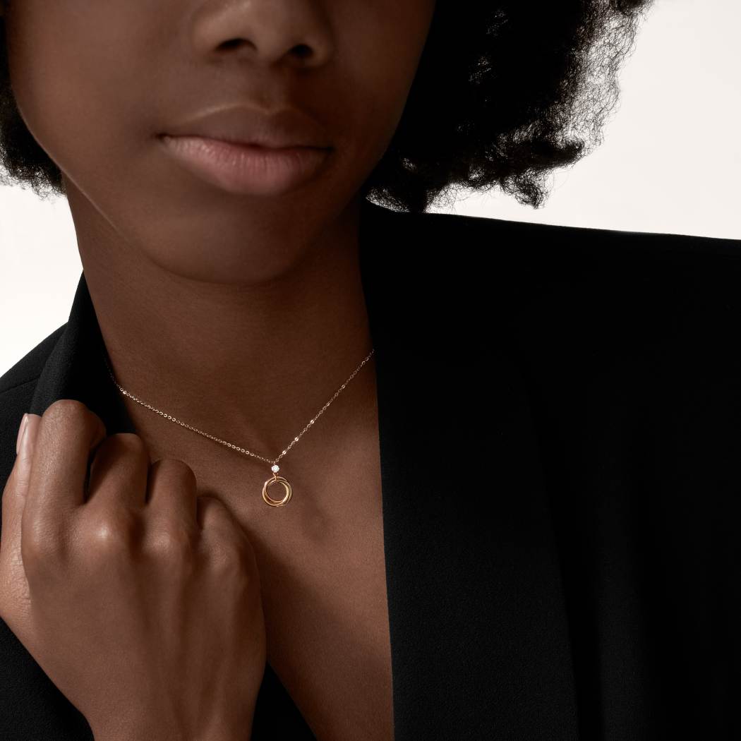 Cartier 18K 3-color pendant paired with diamond necklace TRINIYT