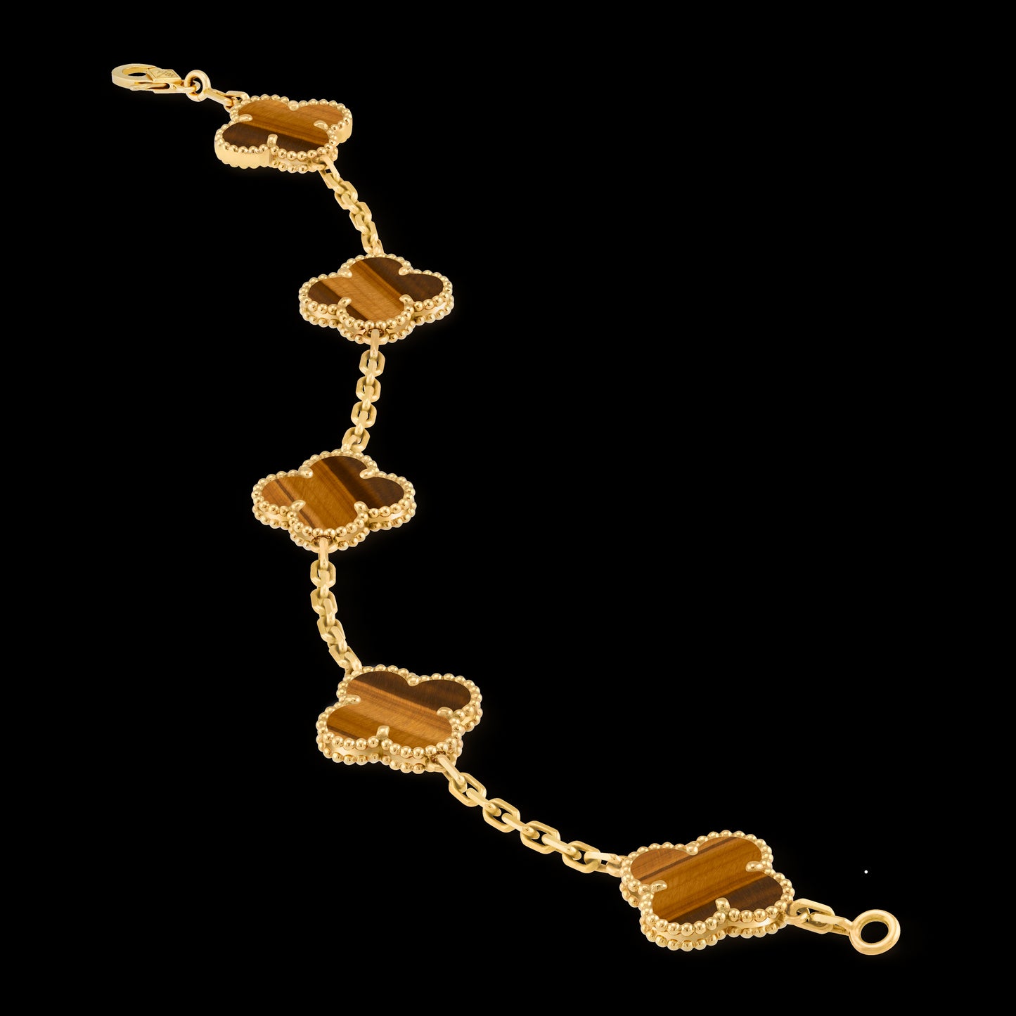 VCA four-leaf clover 5-flower golden bracelet paired with tiger's eye stone
