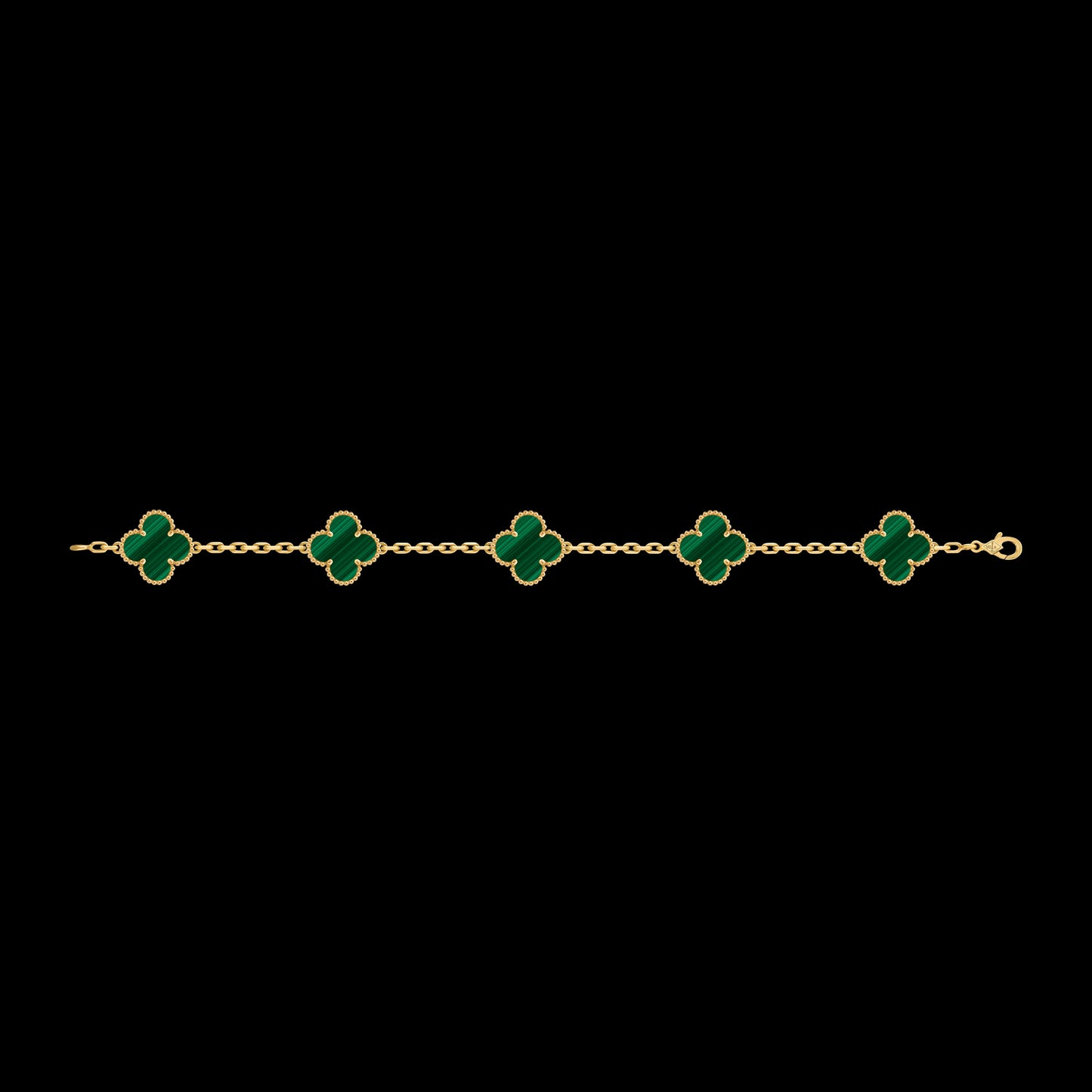 VCA Four-leaf Clover 5-flower gold bracelet paired with malachite