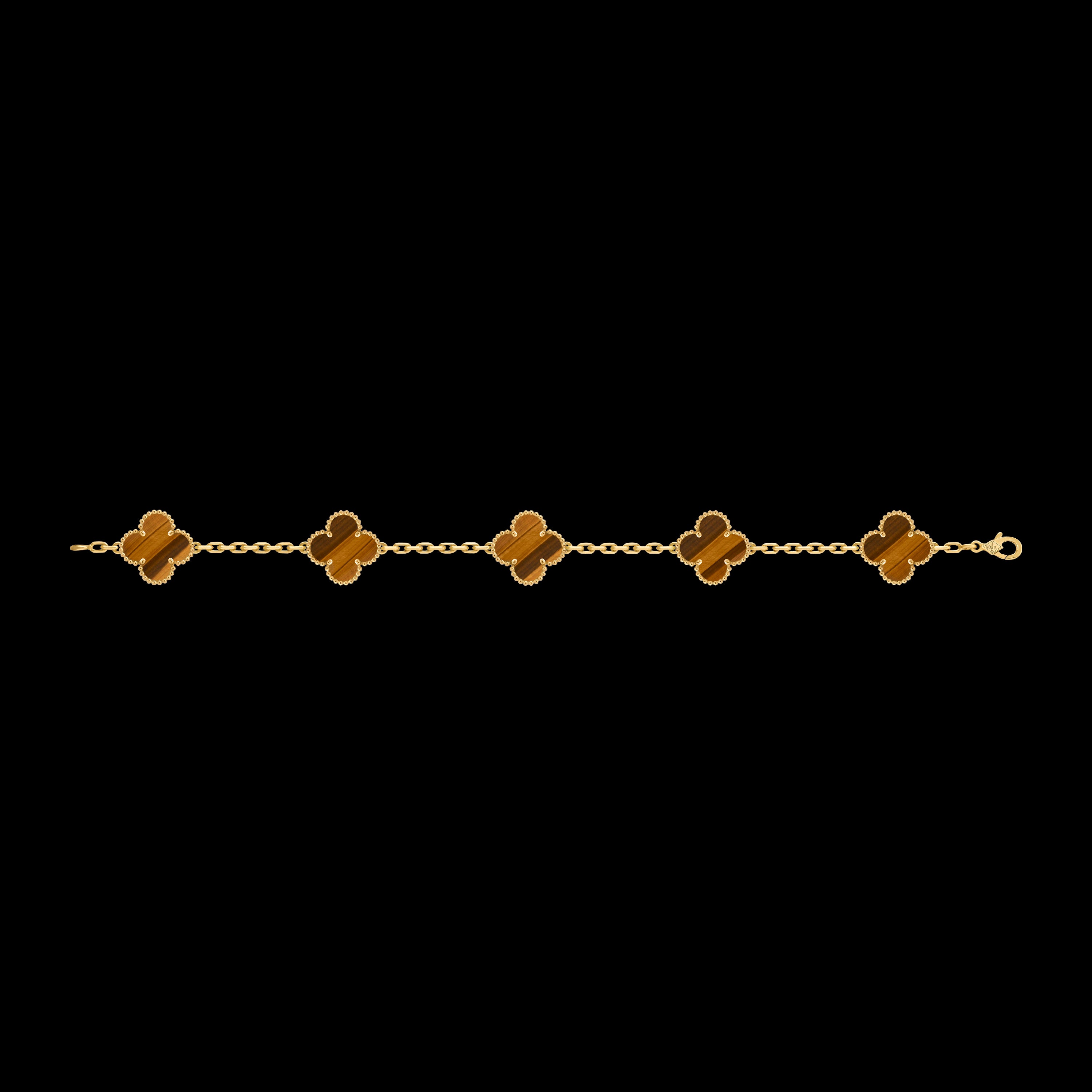 VCA four-leaf clover 5-flower golden bracelet paired with tiger's eye stone