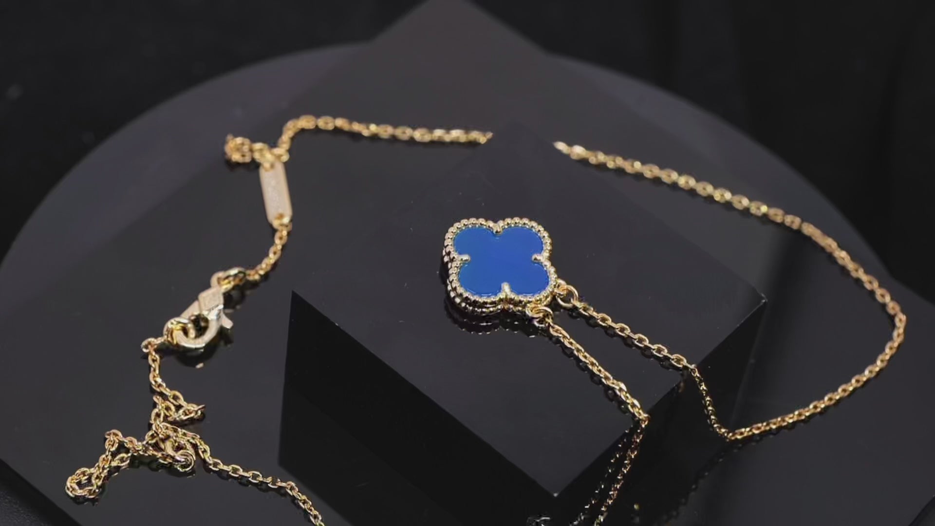 Adjustable length chain blue agate pendant luxury rose gold high-end VCA necklace